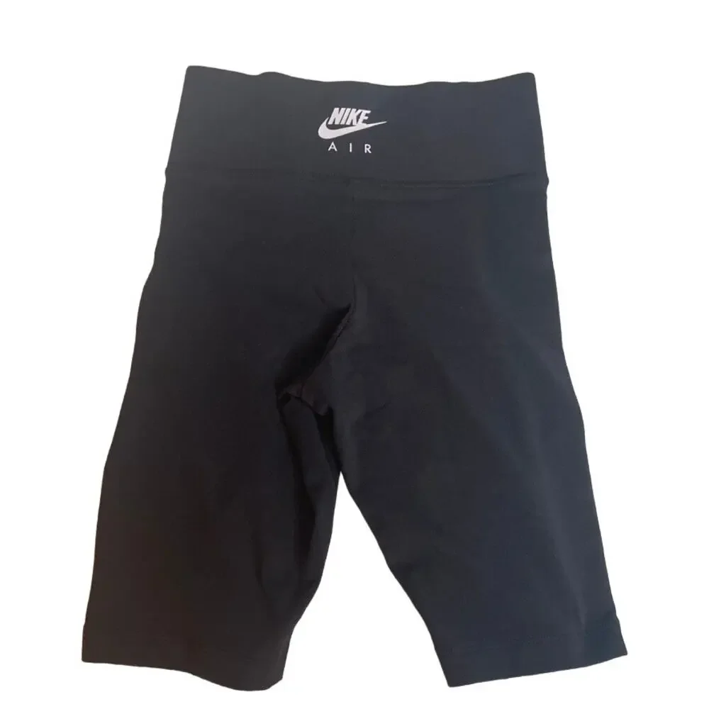Nike Air Womens High Waisted Biker Shorts Black Logo Taped Athletic XS‎